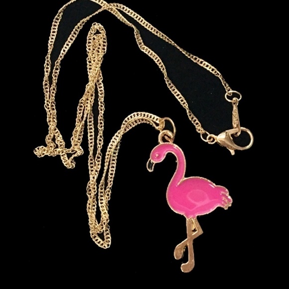 PINK Flamingo Hand Crafted Necklace Gold plated Water Wave Chain Cute - Picture 5 of 7